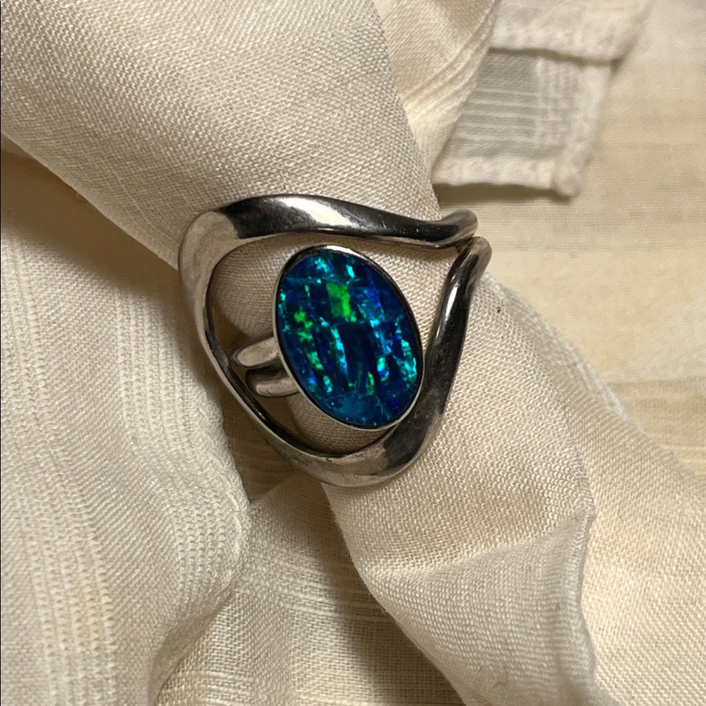 Sterling Silver Ring with blue opal